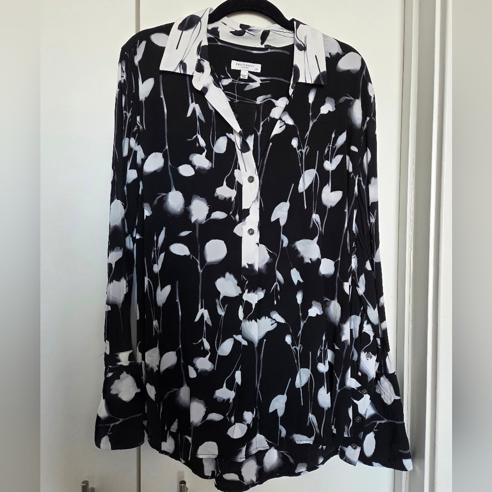 Equipment Black and White Floral Button Down Shirt